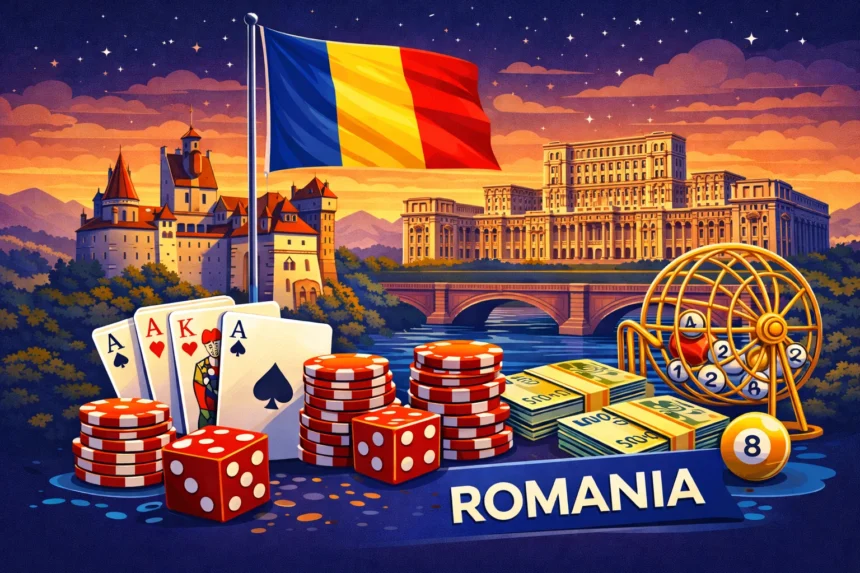 this is a ilustrated image of gambling in romania